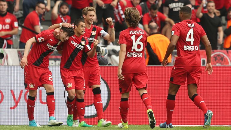 Havertz celebrates scoring against Hertha Berlin in Korkut's final game