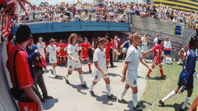 The USA beat China on penalties to win the 1999 Women's World Cup at the Rose Bowl in Pasadena, California