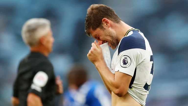 Ben Davies shows his frustration at Tottenham's defeat