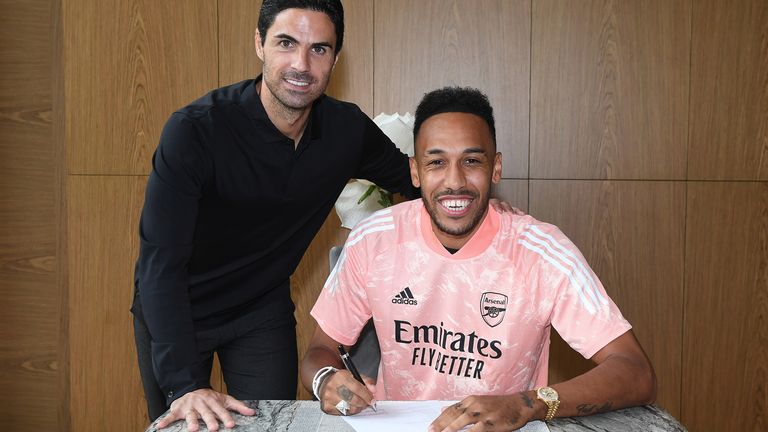 Mikel Arteta called Pierre-Emerick Aubameyang an 'important leader' after the Arsenal captain signed a new three-year contract on Tuesday
