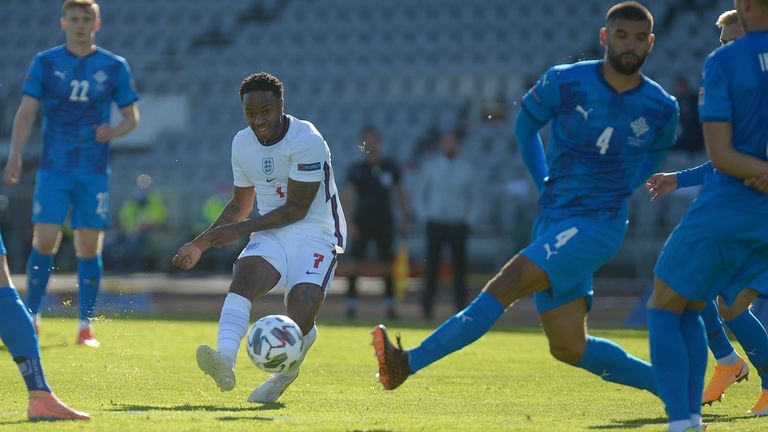 Raheem Sterling couldn't find a way through Iceland's defense before scoring from the point