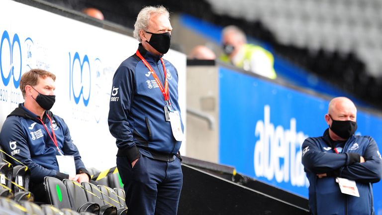 Birch looks on during the Sky Bet Championship game against Luton at the Liberty Stadium in June