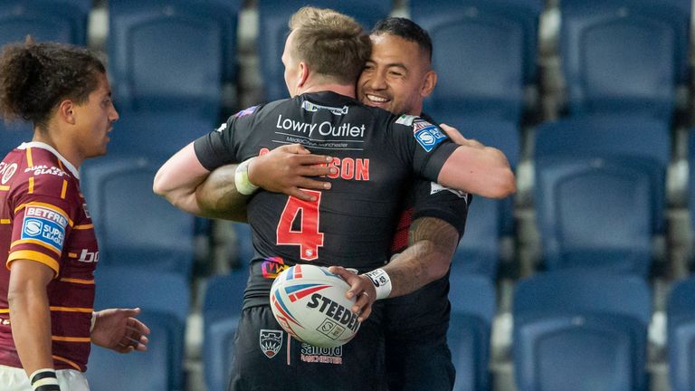 Krisnan Inu scored a hat-trick as Salford came from 12-0 down to beat the Huddersfield Giants