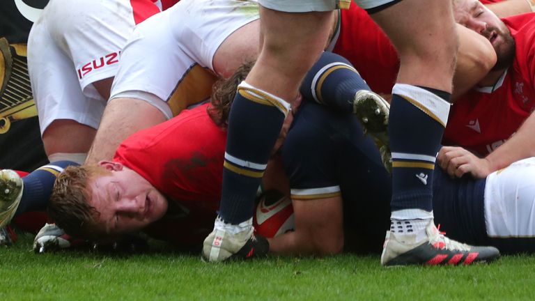 Wales prop Rhys Carre barrelled over for the opening try after a Scotland set-piece error 