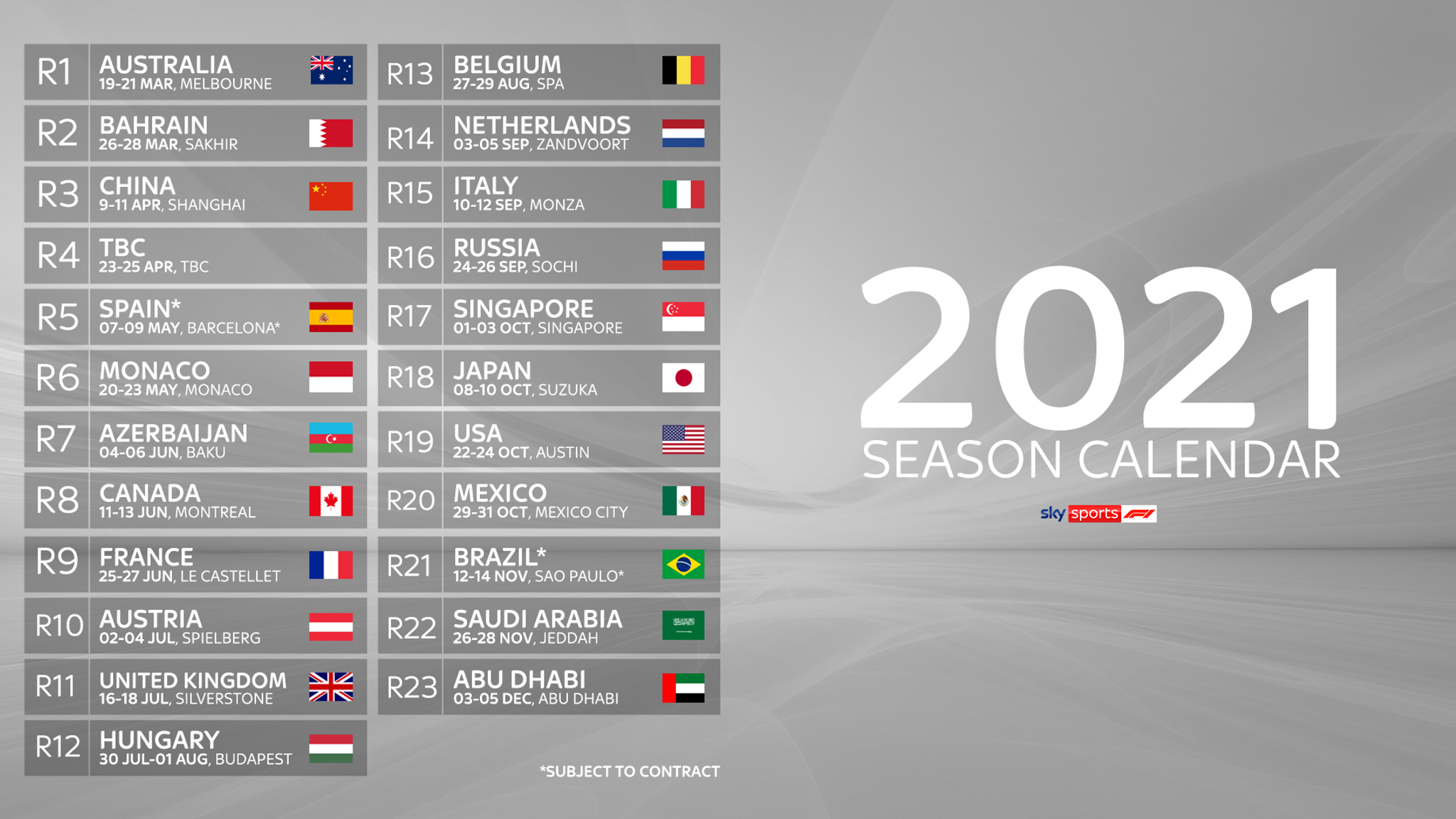 Formula 1 Standings 2021 Formula 1 Reveals Record Length Race Calendar For 2021 Season F1 News
