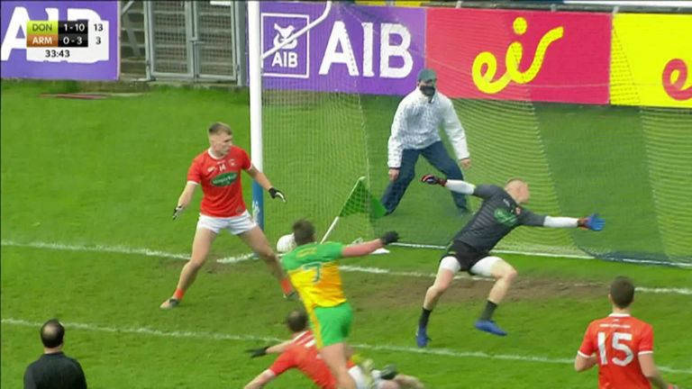 Peadar Mogan burst in from the right, and buried it with his left foot for the goal just before half-time