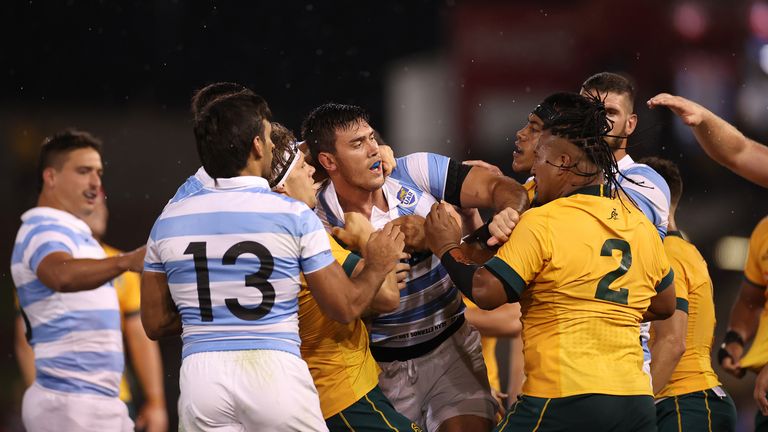 Tempers flair during the Tri-Nations clash between Argentina and Australia