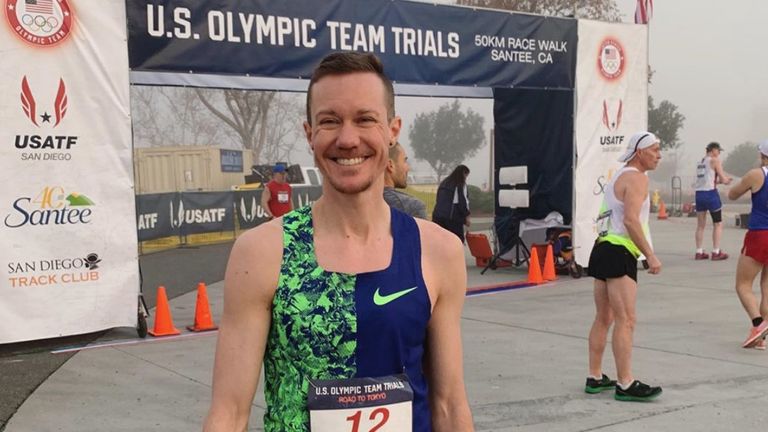 Chris Mosier made history at the US Olympic men's 50km race walk Team Trials in California in January