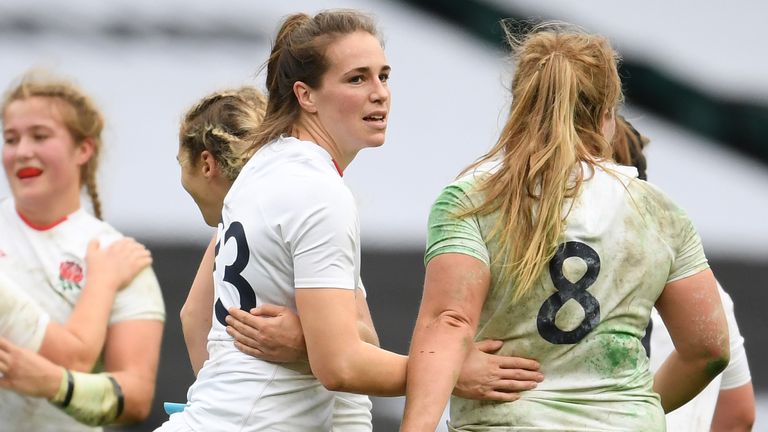 Emily Scarratt celebrates her match-winning penalty as the Red Roses stole victory from the jaws of defeat 