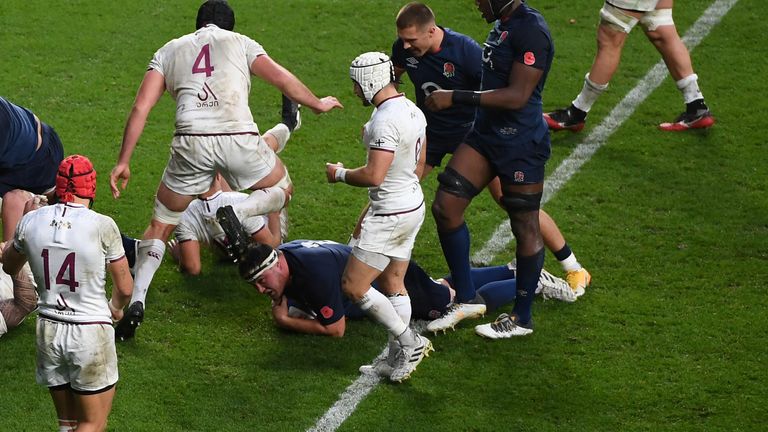 George scored England's second and third tries via rolling mauls 