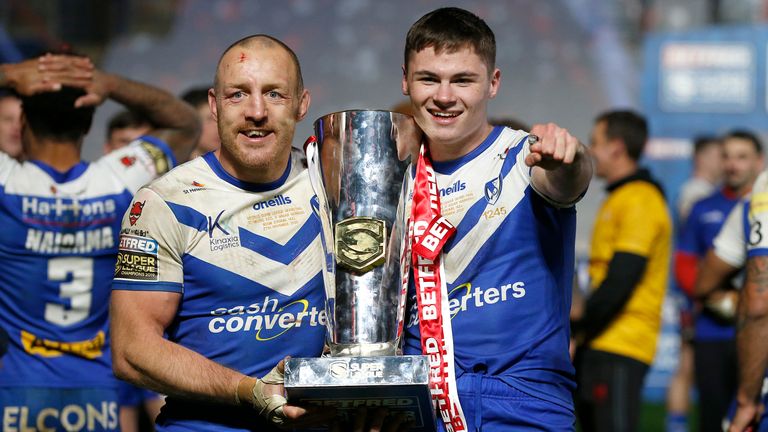 James Roby and Jack Welsby celebrate with the Grand Final trophy in 2020
