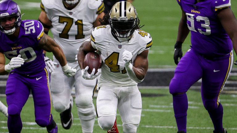 Alvin Kamara ran in for five touchdowns in a remarkable Christmas Day win for the New Orleans Saints against the Minnesota Vikings