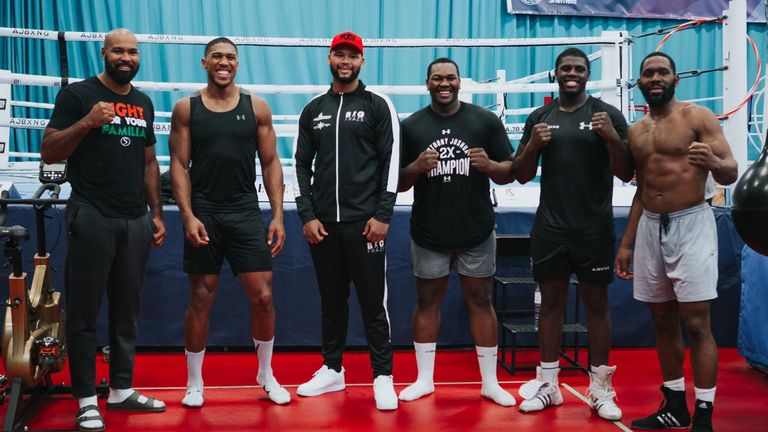 Hosea Stewart (fourth from the left) with Joshua and other sparring partners