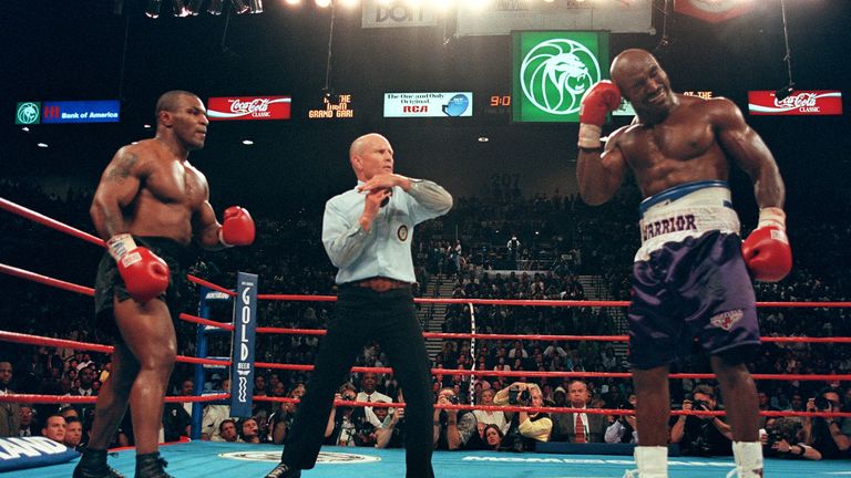 Mike Tyson was disqualified in his second fight against Evander Holyfield after strangely biting his ear