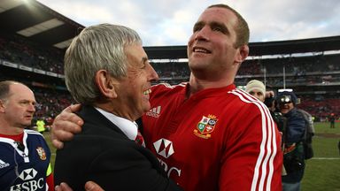 Ian McGeechan and Phil Vickery embrace following the Lions' win over South Africa in the third Test of the 2009 tour