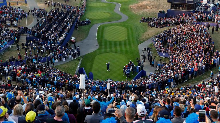 A large crowd gathered at Le Golf National for the 2018 Ryder Cup