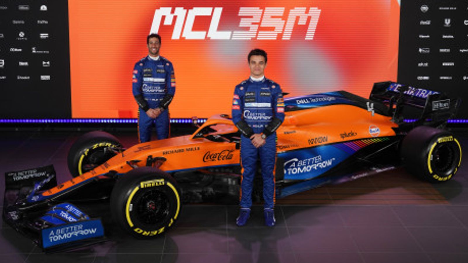 McLaren hit the track for the first time with a new MCL35M F1 powered Mercedes at Silverstone