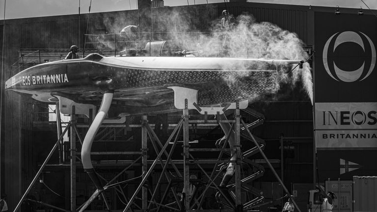 The upgrades to BRITANNIA have continued to happen since the end of the PRADA Cup Round Robins (Image Copyright - COR 36 | Studio Borlenghi)