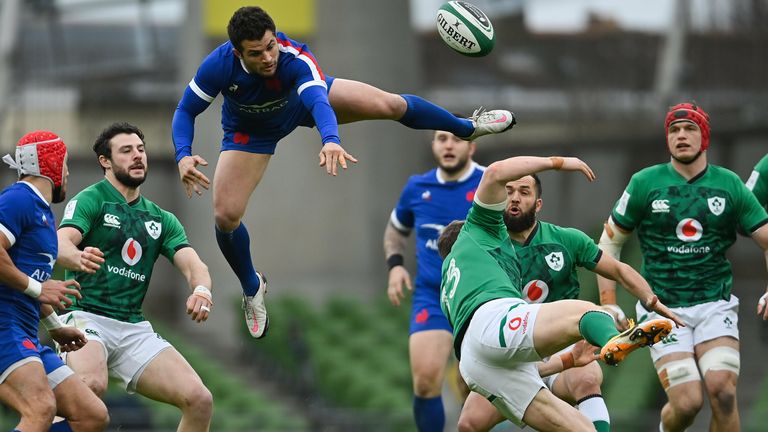 Brice Dulin of France in action against Garry Ringrose of Ireland