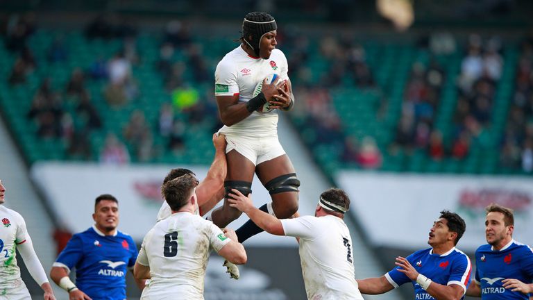 Itoje takes a line-out during the Autumn Nations Cup final rugby union international match between England and France at Twickenham in December