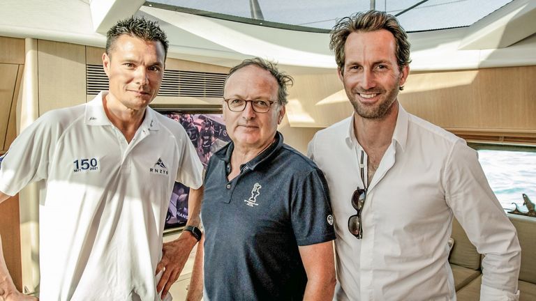 Aaron Young, commodore of the Royal New Zealand Yacht Club, Bertie Bicket, chairman of Royal Yacht Squadron Racing and Sir Ben Ainslie, team principal of INEOS TEAM UK