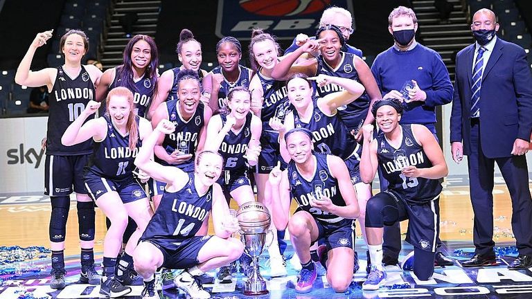 The BA London Lions celebrate being the 2021 WBBL Trophy champions