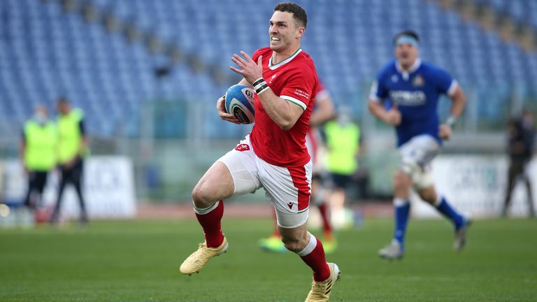 George North breaks to score for Wales against Italy