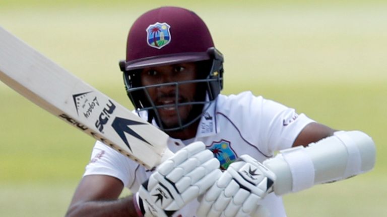West Indies' Kraigg Brathwaite hits out during last summer's Test series against England