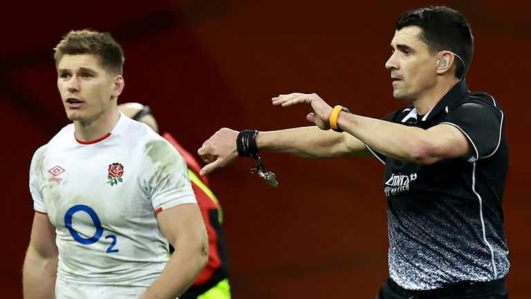 England skipper Owen Farrell was furious with the French official after the first try  