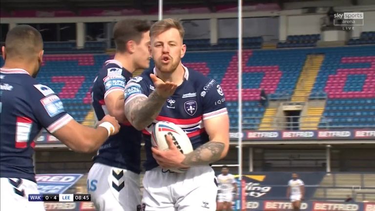 Tom Johnstone ran the length of the field to score an incredible solo try for Wakefield in their Super League clash against Leeds