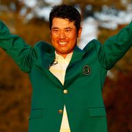 Hideki Matsuyama celebrates after winning the Masters