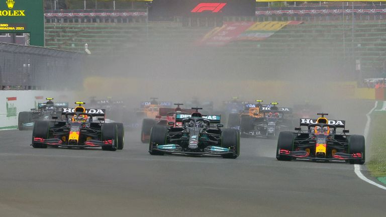 Watch as Max Verstappen and Lewis Hamilton collide into Turn One during the Emilia-Romagna GP