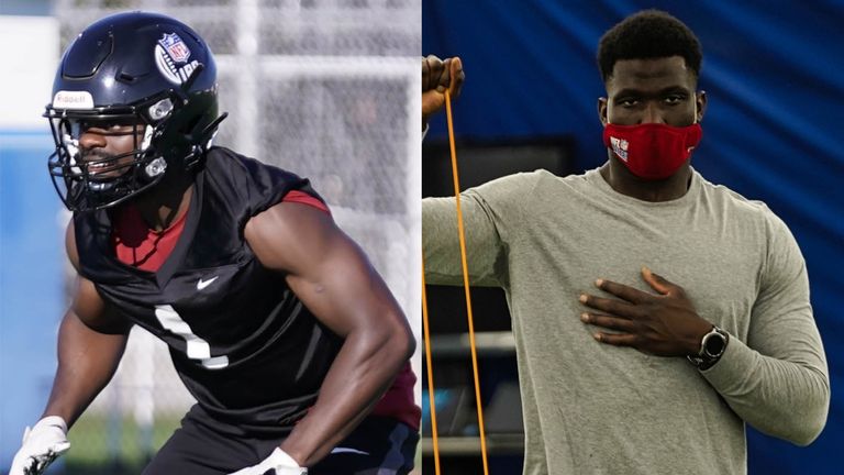 Britain's Ayo Oyelola (left) and Adedayo Odeleye (right) make up two of 11 participants on the NFL's International Player Pathway program 