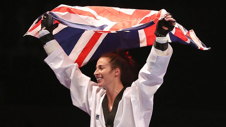 Great Britain's Bianca Walkden celebrates after winning the Women's +73kg final at the World Taekwondo Championships in 2019