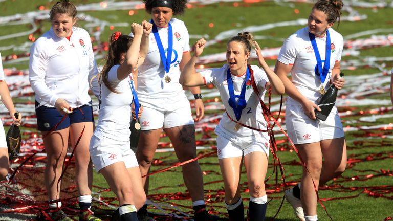 England celebrate after winning the Women's Six Nations