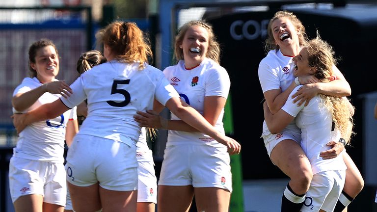 England celebrate at the full-time whistle