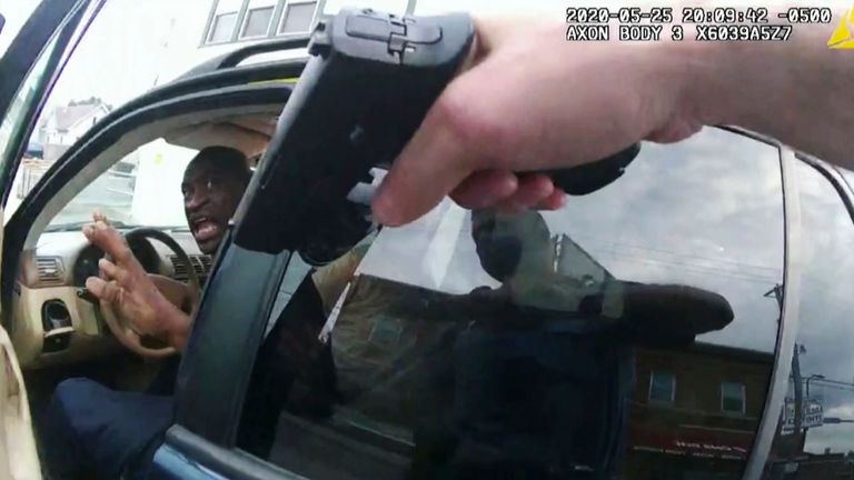 George Floyd responds to police after they approached his car in Minneapolis