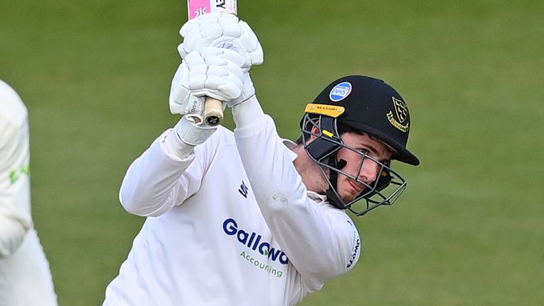 George Garton fell three runs short of a century in his aggressive lower-order innings for Sussex