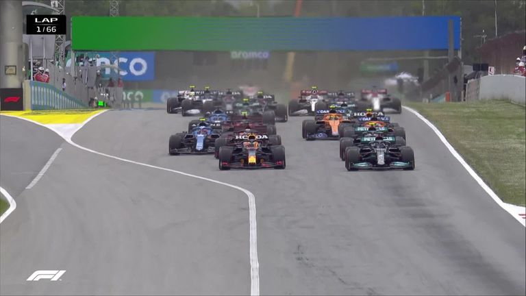 Max Verstappen was the early race leader in the Spanish Grand Prix after out-manoeuvring Lewis Hamilton on the first corner, while Leclerc passed Valtteri Bottas
