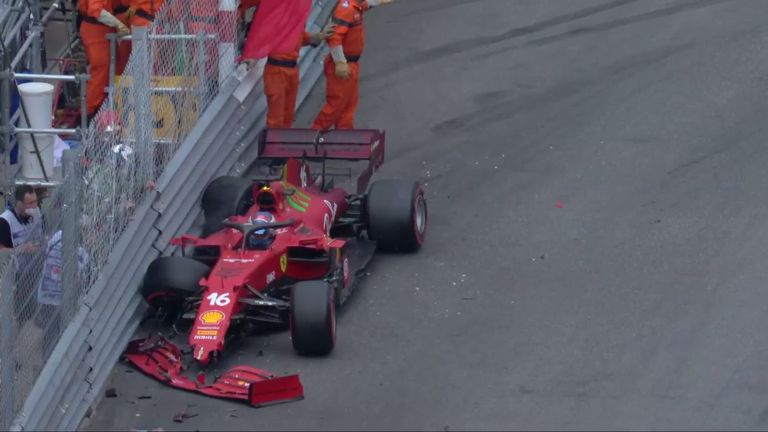 Charles Leclerc smashed into the barriers having already secured pole position in front of his home crowd in Monaco.