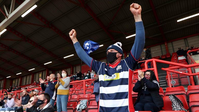 A Bristol Bears fan shows support in the stands before the Gallagher Premiership match at Ashton Gate