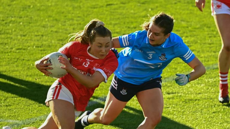 Sadhbh O'Leary of Cork in action against Martha Byrne of Dublin
