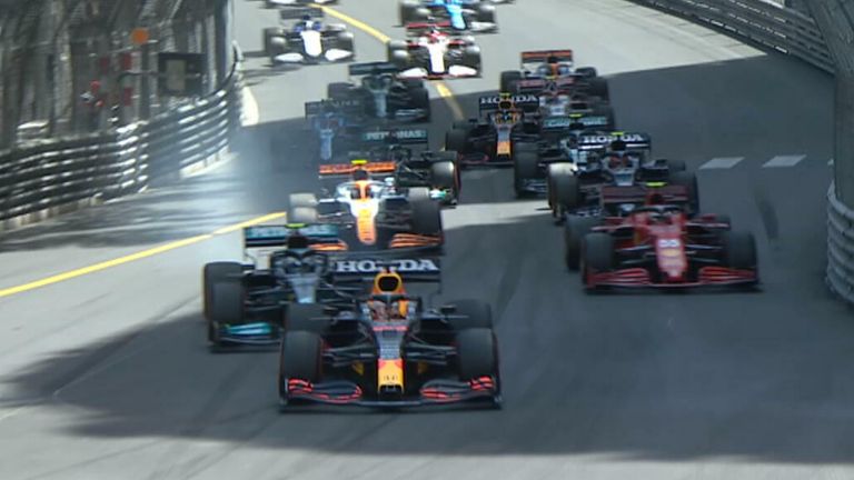 Max Verstappen is out in front after making the ideal start to the Monaco Grand Prix