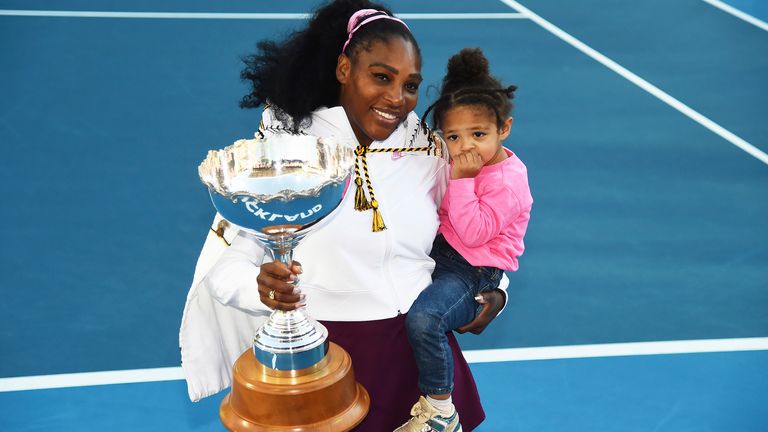 Serena Williams with her daughter Olympia Ohanian after winning the ASB Classic in Auckland back in 2020