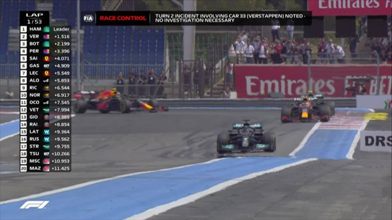 Lewis Hamilton overtook Max Verstappen for the race lead on the opening lap in France