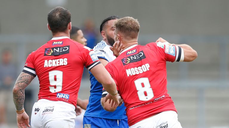 Tempers flared between Salford Red Devils and Leeds Rhinos.