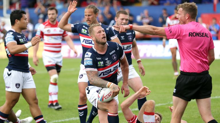 Joe Westerman (centre) marked his 350th career appearance with a try