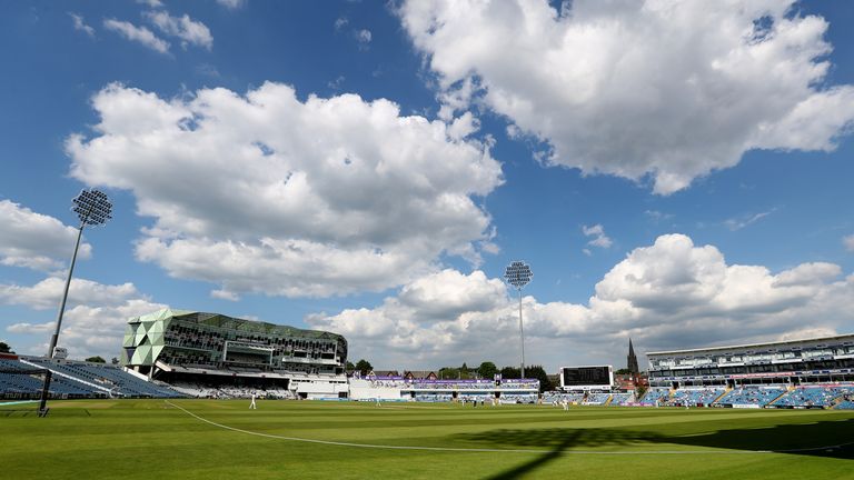 Play was suspended between Yorkshire and Lancashire at Emerald Headingley after Dom Leech suffered a leg injury trying to save a boundary