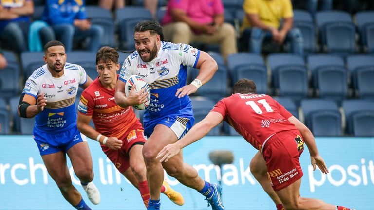 Leeds' Konrad Hurrell makes a break.