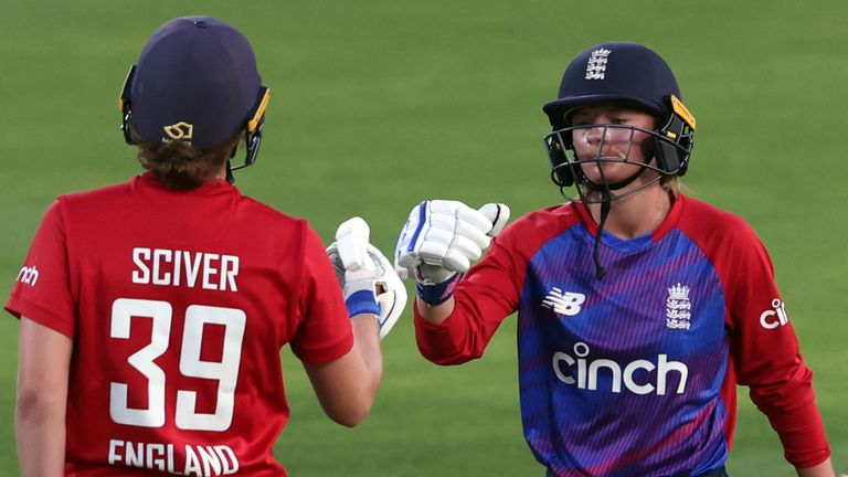 Nat Sciver and Danni Wyatt shared a century-long stand as England won the third T20I to claim a series victory